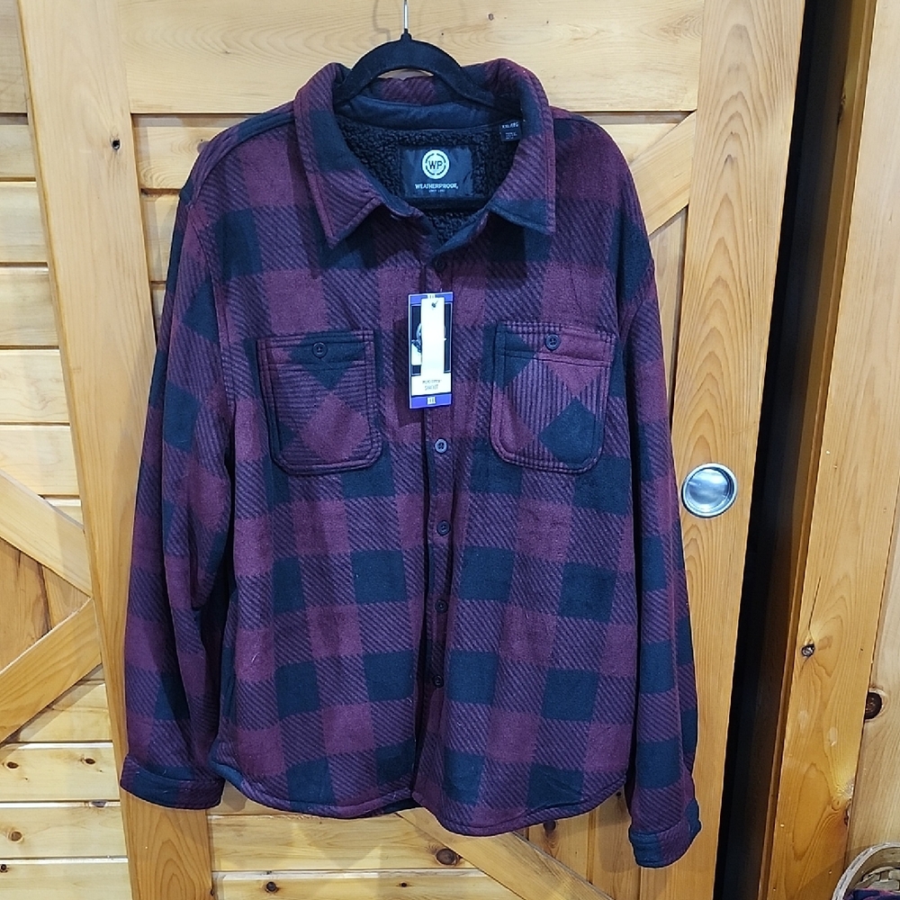 Weatherproof Men's Checkered Jacket - Black and Burgundy